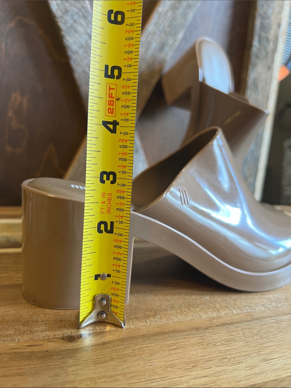 Melissa Taupe Glossy Peep-Toe Mule - Picture 3 of 4